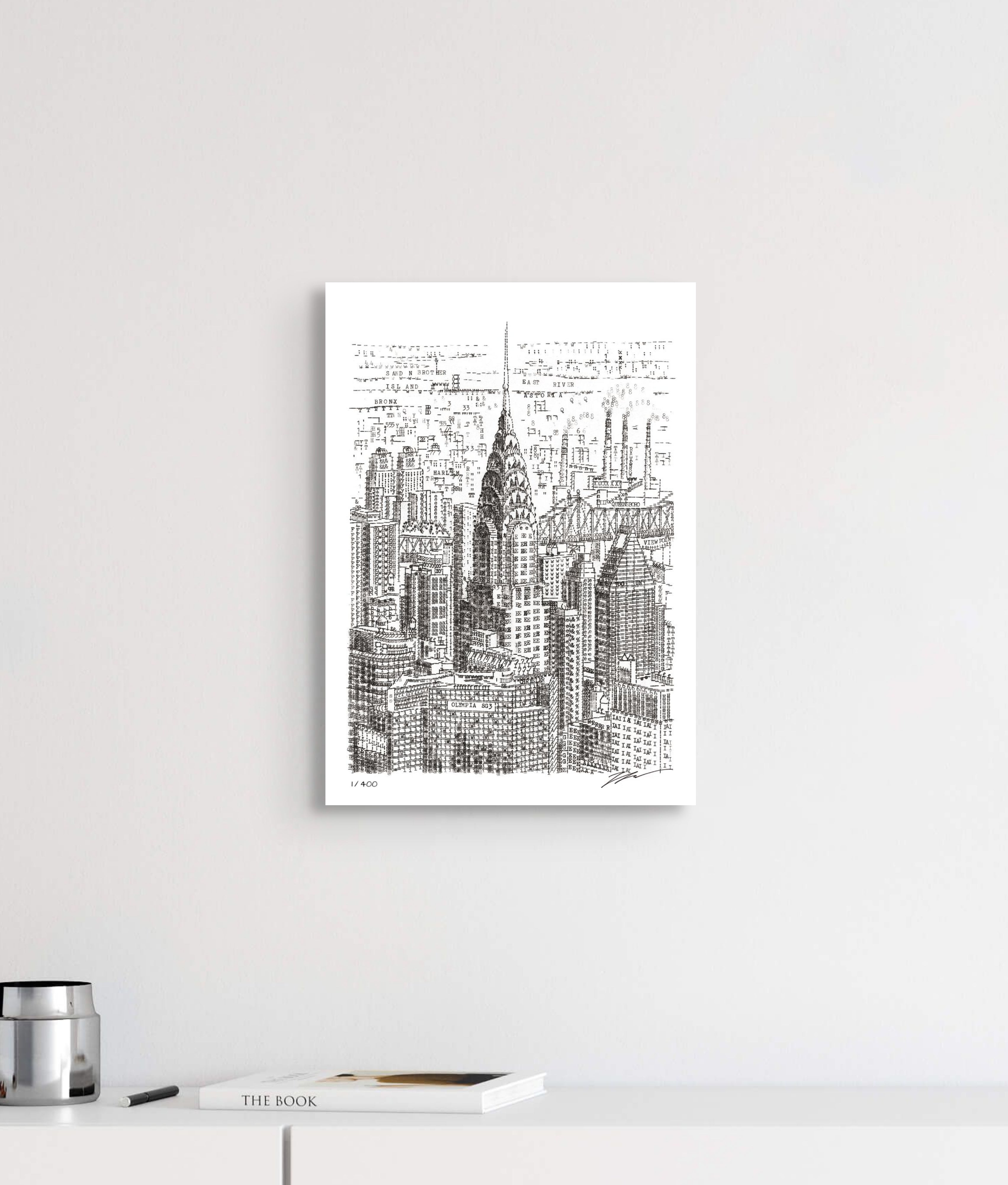 Glasses drawing, Black and white print, Chrysler building in vine glass, New York drawing, drawing unique , New York hot by artist Melixah